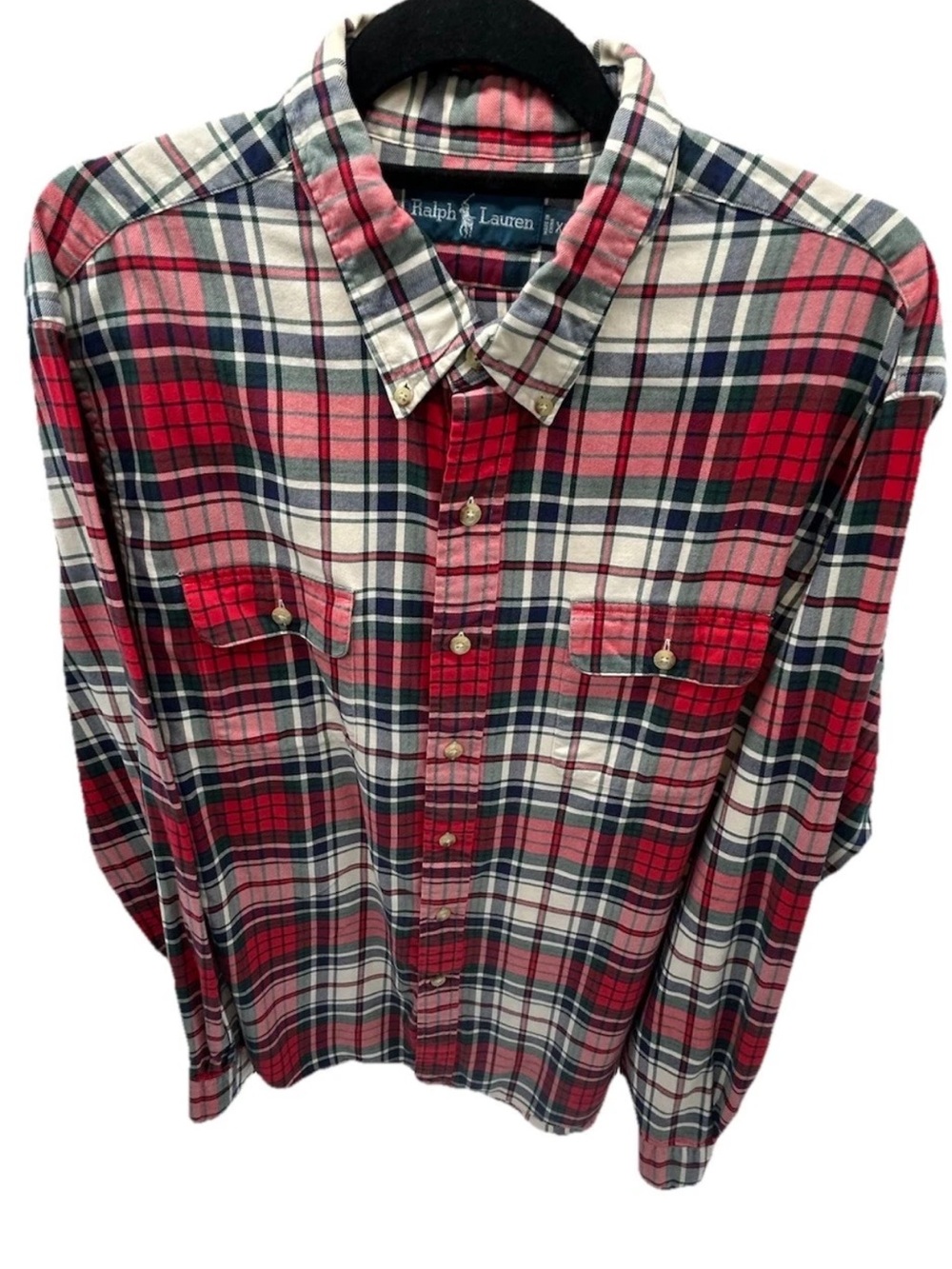 Ralph Lauren Red, Navy & White Plaid Button-Down Shirt